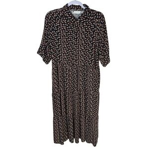 Ella Simone Dark Floral Rayon Midi Dress Tiered Cottagecore Boho Pockets L Goth